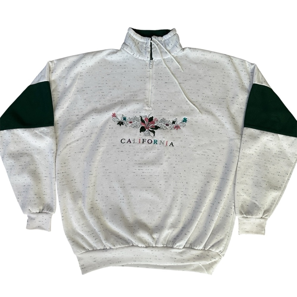 Vintage Womens 3/4 Zip Pullover Sweater California Flower Embroidery Size XLarge